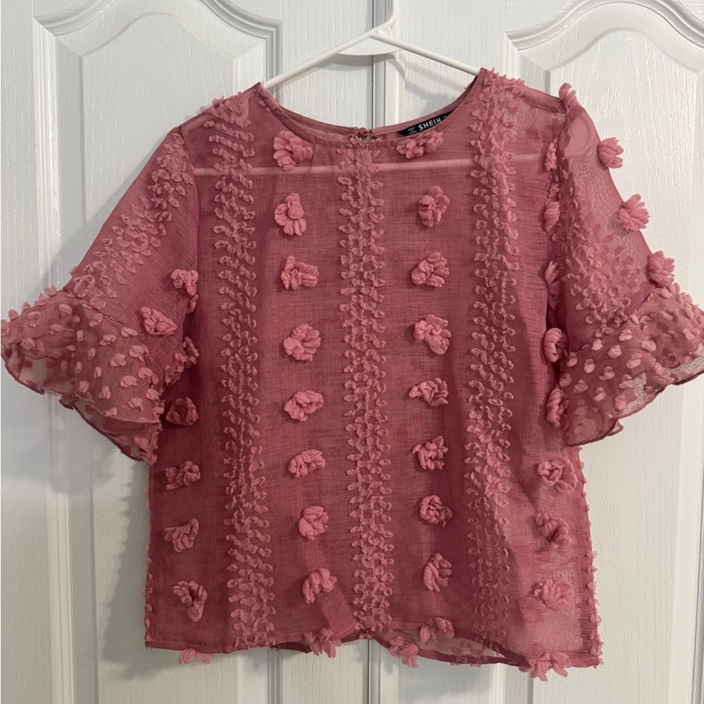 SHEIN Pink Ruffle Sleeve Blouse – Size XS